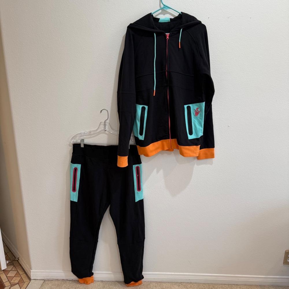 Crossover Culture Mens Basketball Tracksuit Set Black Teal Orange M/XL